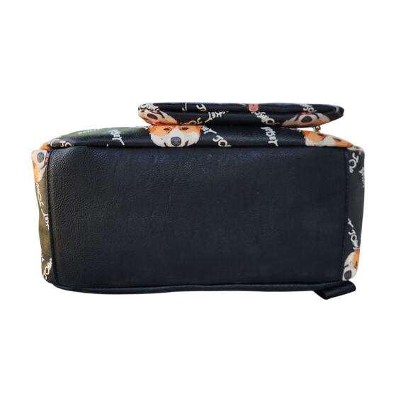 Betsey Johnson Corgi Dog Print Faux Leather Large Backpack Pouch Set - Picture 8 of 10